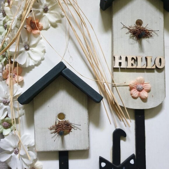 Door wreath Heart Birds Hanger WELCOME Door Sign HELLO Cat Home Office Decor - Picture 3 of 7